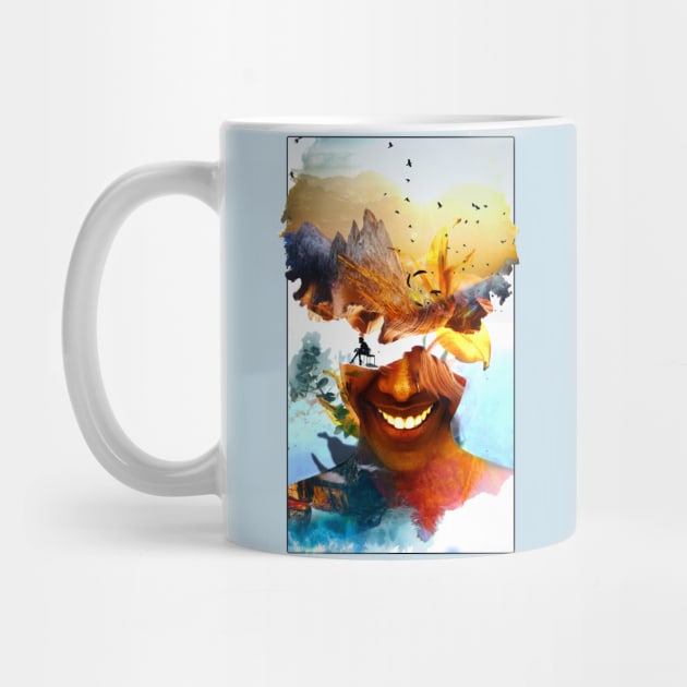 Her Mountain Smile Afro Double Exposure Nature Beautiful by Glass Table Designs